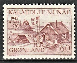 FRIMÆRKER GRØNLAND | 1970 - AFA 76 - Tyske besættelse - 60 øre brunrød - Postfrisk